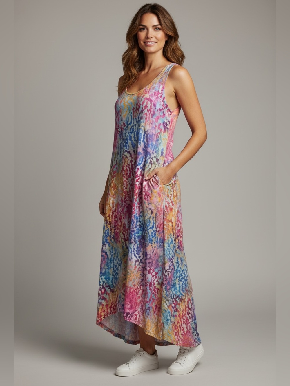 Bali Tie-Dye Maxi Cover-Up Dress Small Pink Blue Yellow Indonesia Beach Boho